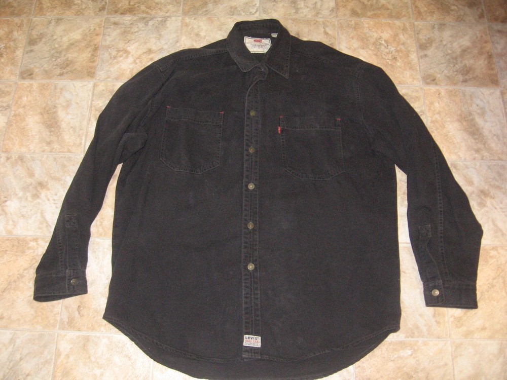 LEVI'S JEANS BLACK DENIM LONG SLEEVE METAL BUTTON UP SHIRT MEN'S LARGE