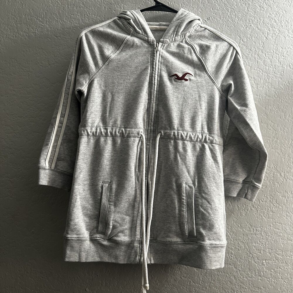 Vtg Hollister 3/4 Sleeve Hoodie Sweatshirt M w/ Drawstring Waist Gray Women Y2K