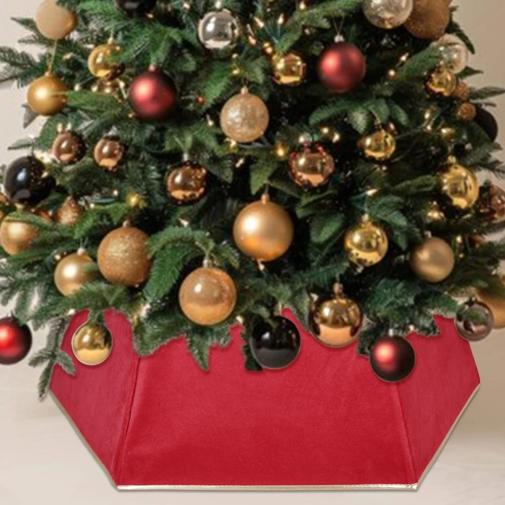 Red Velvet Hexagon Christmas Tree Collar 32 Inch by Guardwee