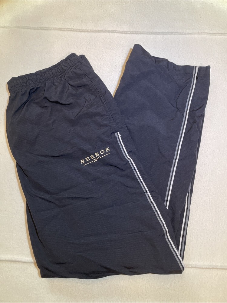VTG Reebok Track Pants Lined Windbreaker Mens Size XL Black Drawstring Zip Y2K