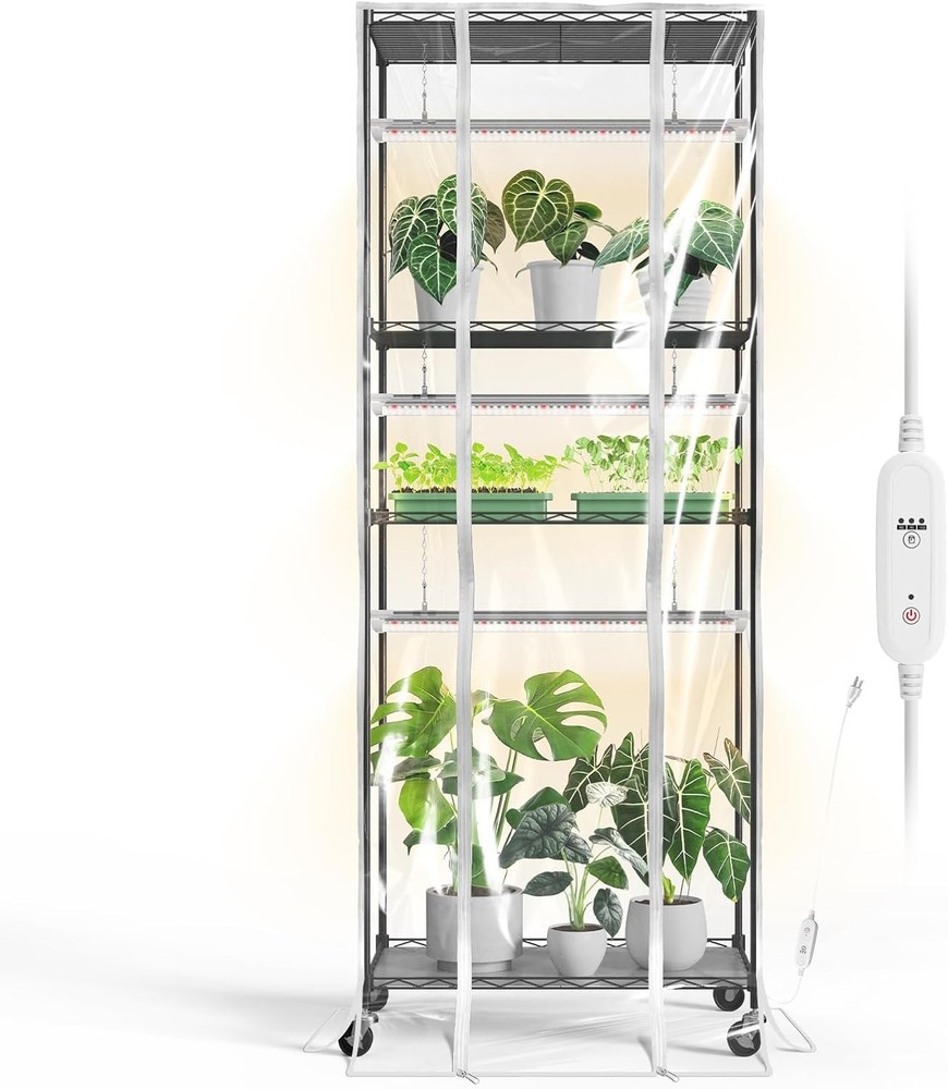 Indoor Greenhouse with Grow Light, Metal Plant Stand with 3 Pack T8 2FT Full Spe