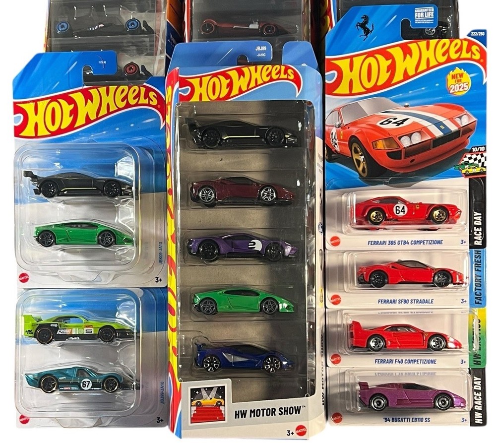 RARE HOT WHEELS LOT 2025🔥FERRARI/LAMBORGHINI/BUGATTI-MOTOR SHOW-RARE 2 PACKS🔥