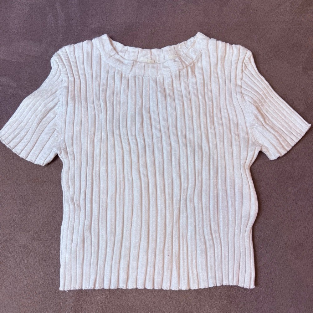 H&M White Ribbed Knit Top Shirt Sweater 8 10 Girls
