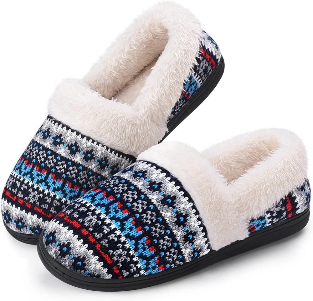 Women'S Slip-On Knit Slippers Memory Foam Slippers Fuzzy Wool-Like Plush Fleece