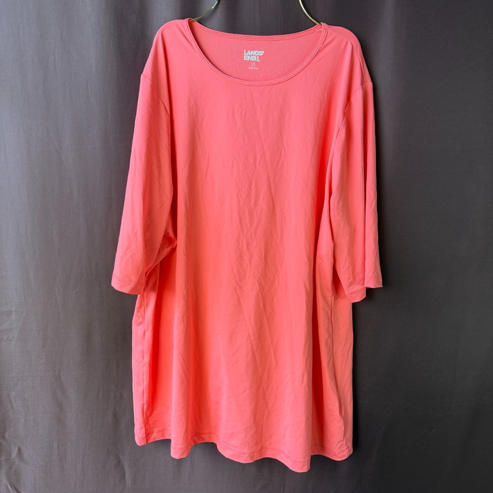 Land's End Women's 1X-2X, M LONG Rash Guard Top Elbow Sleeve Relaxed Tee UPF 50