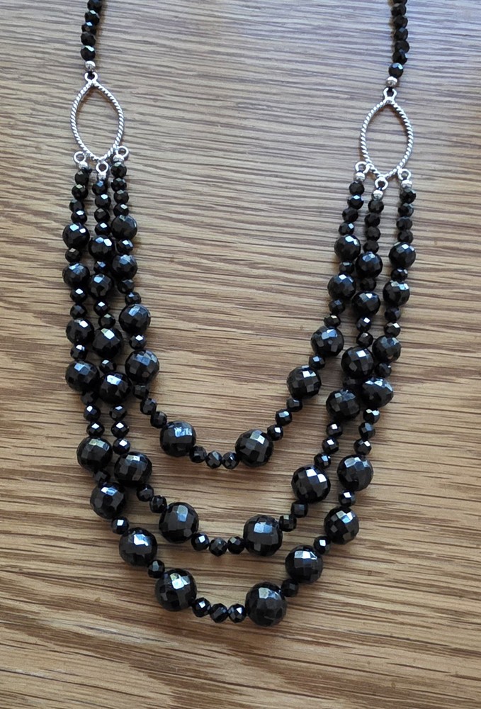 MGI Black Spinel (925 Sterling Silver) Faceted Bead Necklace