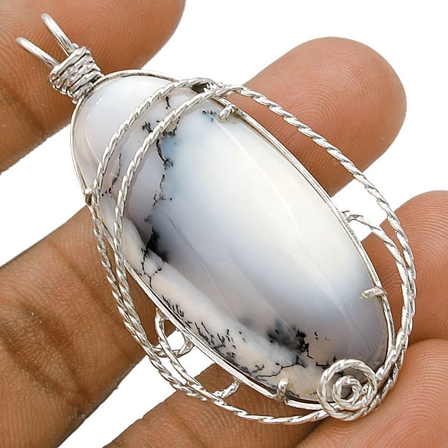 Natural Winter Dendrite Opal Turkey 925 Solid Sterling Silver Pendant, @B5-3