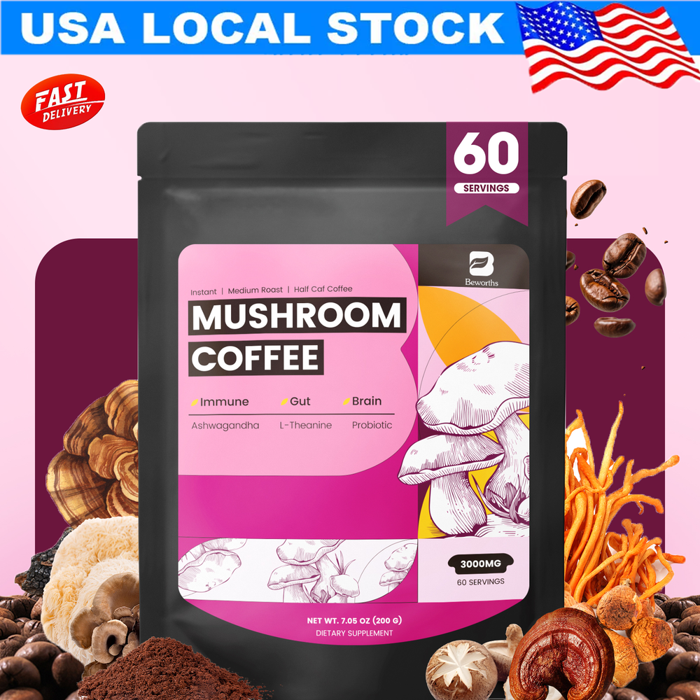 Organic Mushroom Coffee with 10 Mushroom Extracts for Digestion 60 Servings