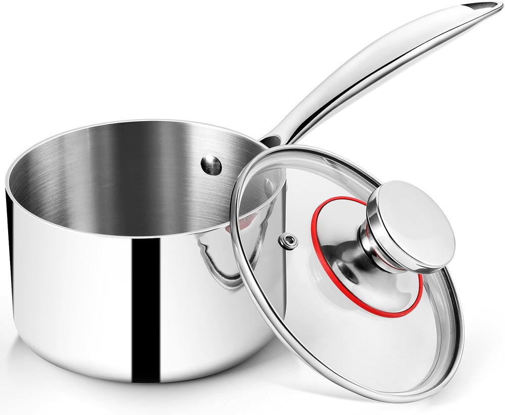 3 Quart Tri-Ply Stockpot and Saucepan,  Stainless Steel Sauce Pan with Lid, Cook