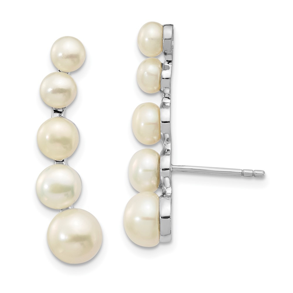 Sterling Silver 4-6mm White Cultured Pearl Ear Climbers 2.93g 32mm Long