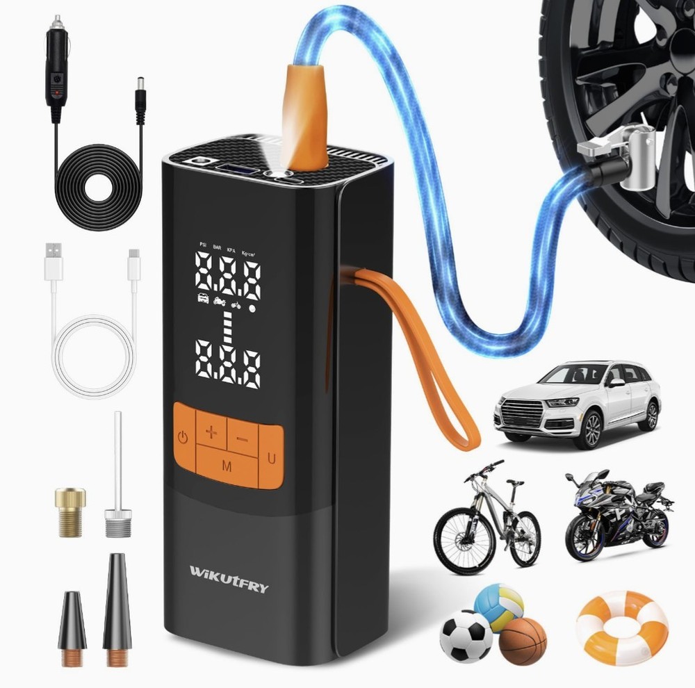 Tire Inflator Portable Air Compressor 150PSI Air Pump w/Pressure Gauge LED Light