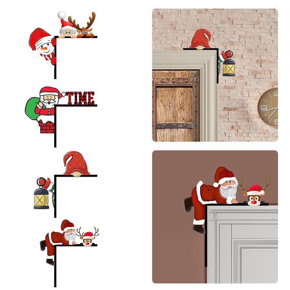 Christmas Doors Frame Decorations Santa Claus Xmas Christmas Elk Wooden Dec P3W9