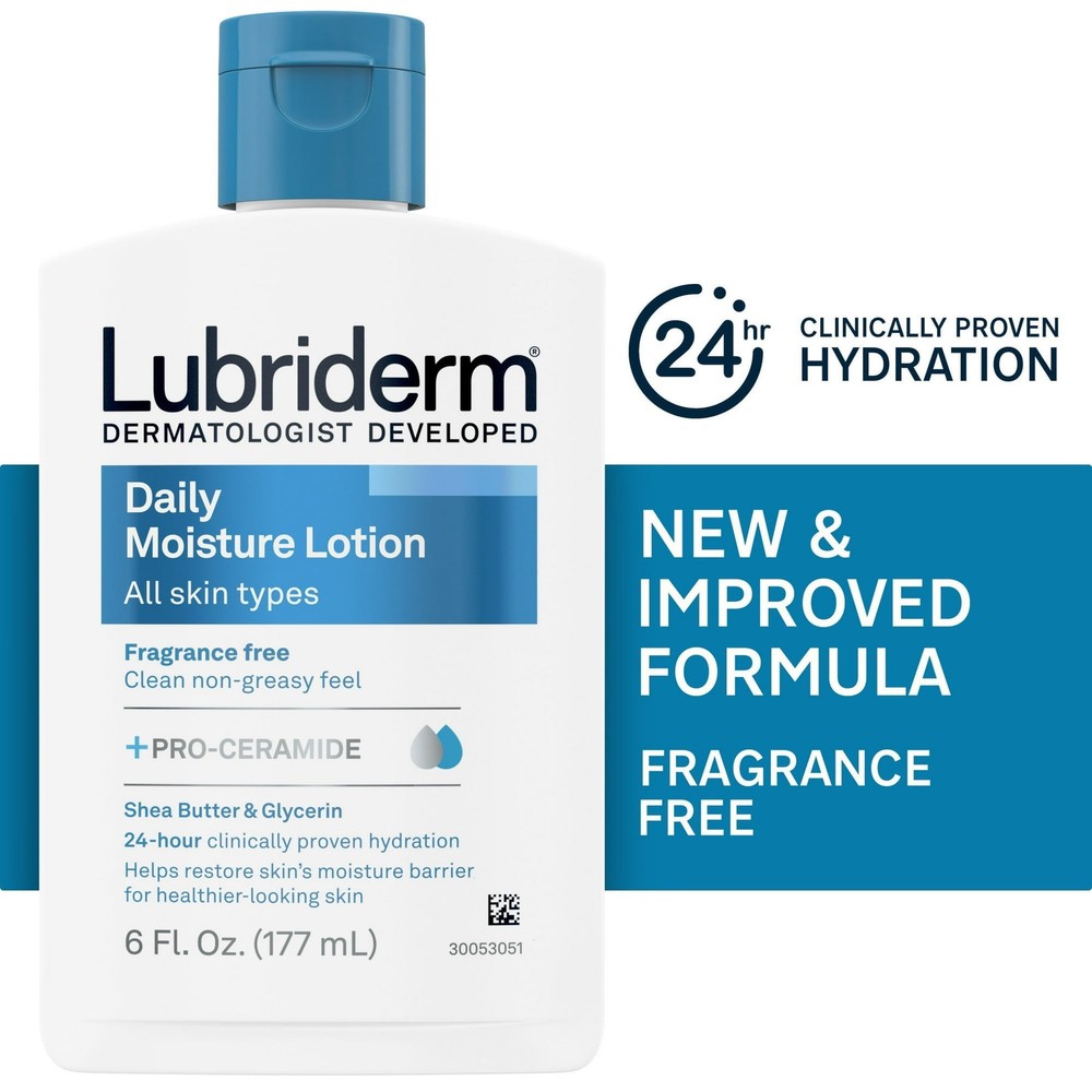 Lubriderm Daily Moisture Lotion + Pro-Ceramide, Unscented 6oz (3 Pack)