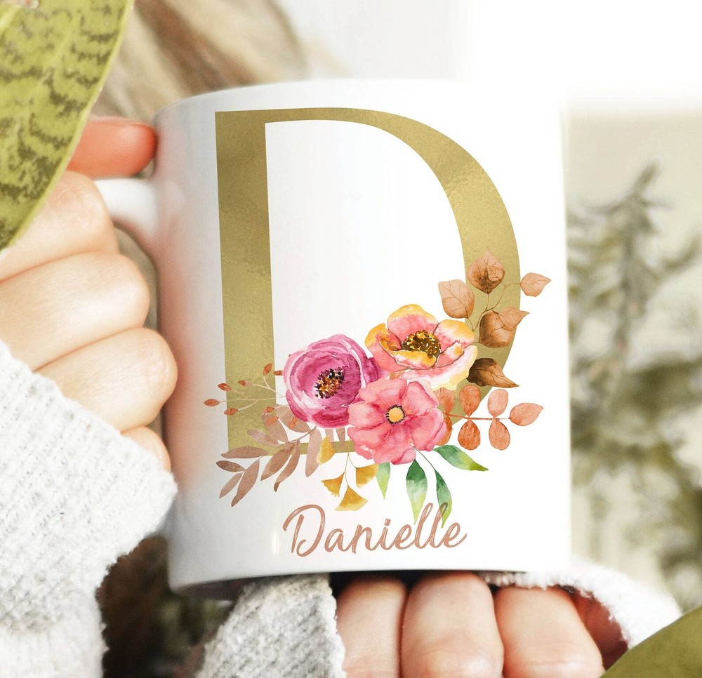 Floral Monogram Initial Name Personalized Coffee Mug Customize Your Own Mug Add