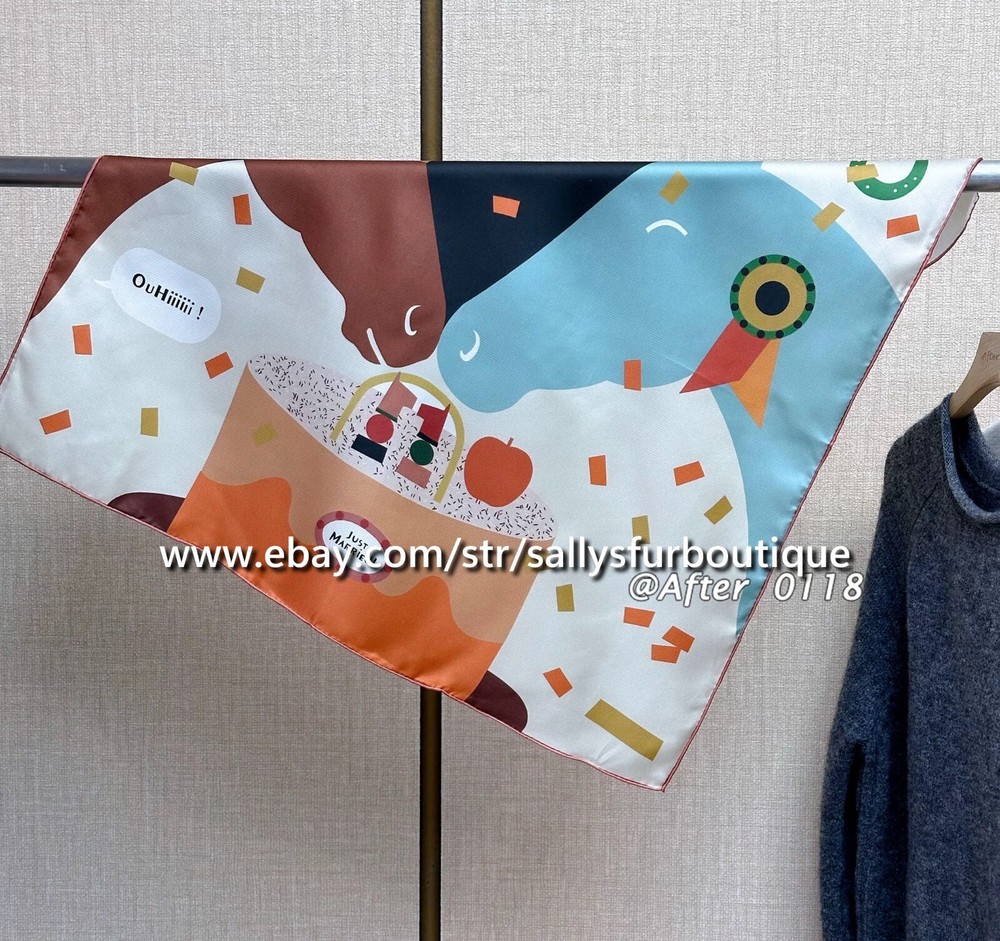 Sallys 18 Momme Twill Silk Wrap Scarf with Horse Print Double Face 35