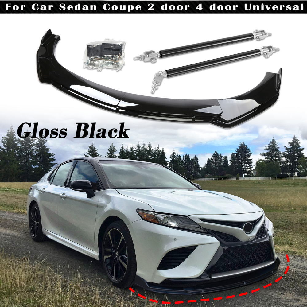 Bilayer Front Bumper Lip Spoiler Splitter For Toyota Camry SE XSE+Strut Rod