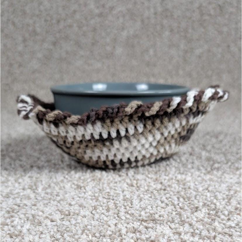 Handmade Brown Crochet Bowl Cozy for Hot or Cold Drinks Like Chocolate Milk