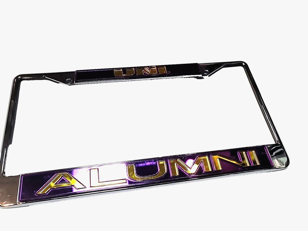 UNI Panthers Northern Iowa Laser Cut License Plate Frame Silver Alumni