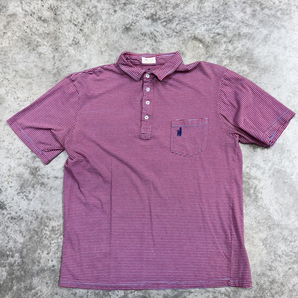 Johnnie O Polo Shirt Mens Large Red Blue Striped Pocket West Coast Prep Casual