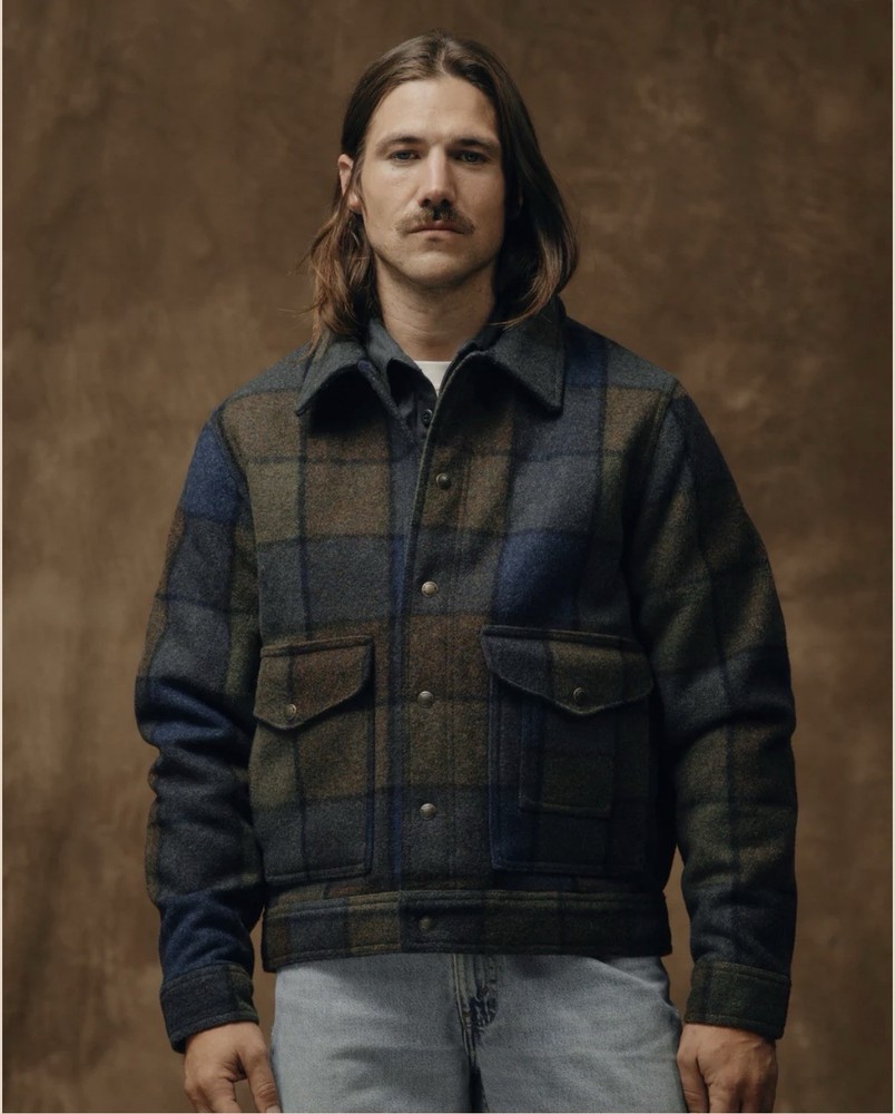 Filson Plaid Wool Heavyweight Medium Jacket – Blue Brown Gray – Men's – Button