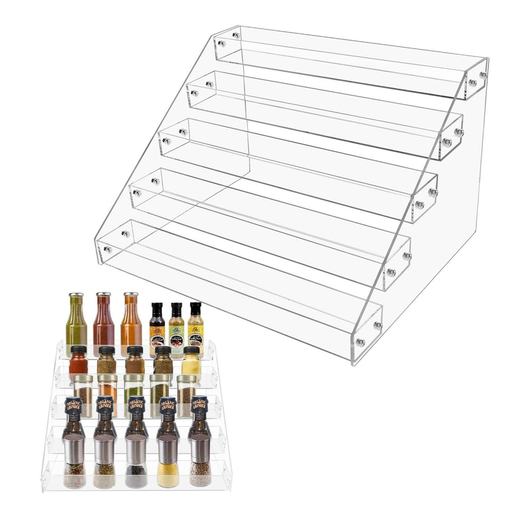 2-pack Spice Rack, 5-tier Clear Acrylic Vertical Shelves Organizer for Counte...