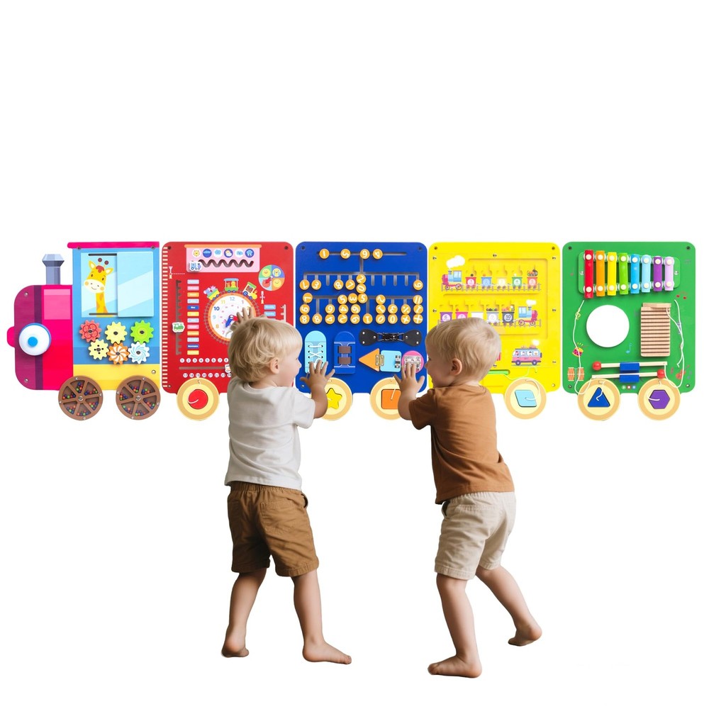 Train Activity Wall Busy Board for Kids, Montessori Sensory Play Panel, 3+