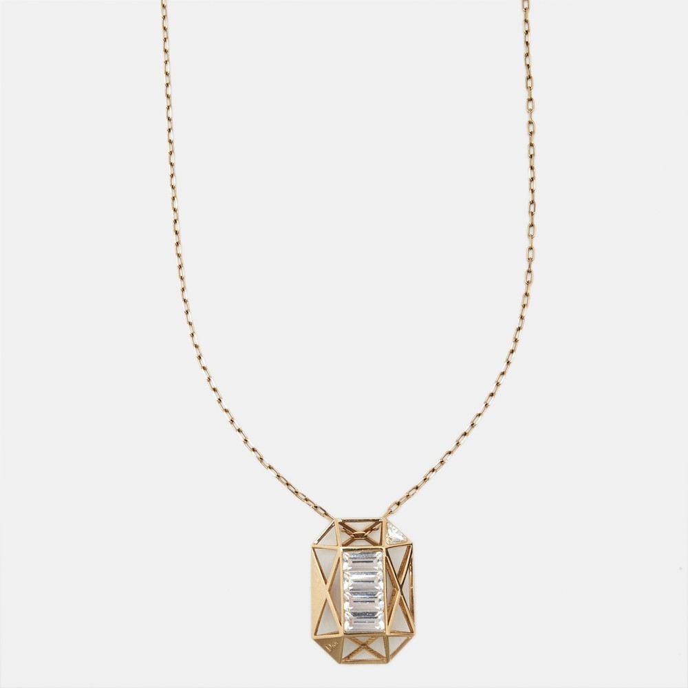 Dior Crystals Gold-Tone Long Chain Necklace Elegant Style