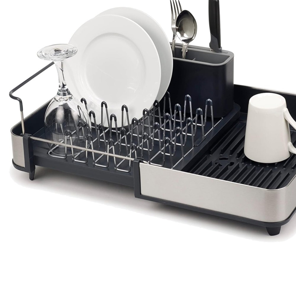 Adjustable Two-Part Dish Rack with Movable Cutlery & Rust-Resistant Steel Design