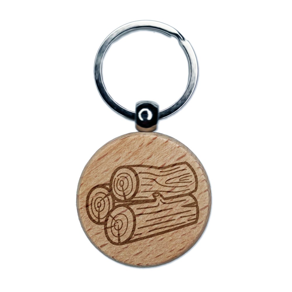 Stack of Logs Firewood Engraved Wood Round Keychain Tag Charm