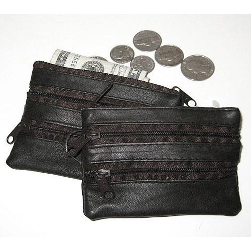 Men's Leather Zip Flap Coin Holder with Key Ring for Front Pocket  