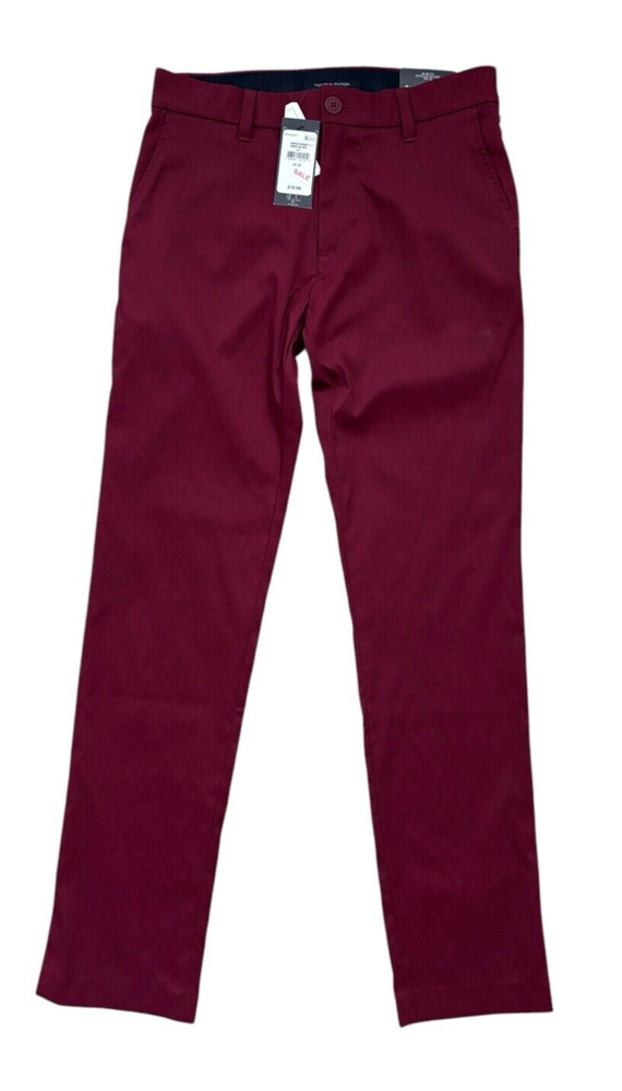 Tommy Hilfiger Flex Slim Maroon Dress Pants 28x29 Tapered Zip Pocket