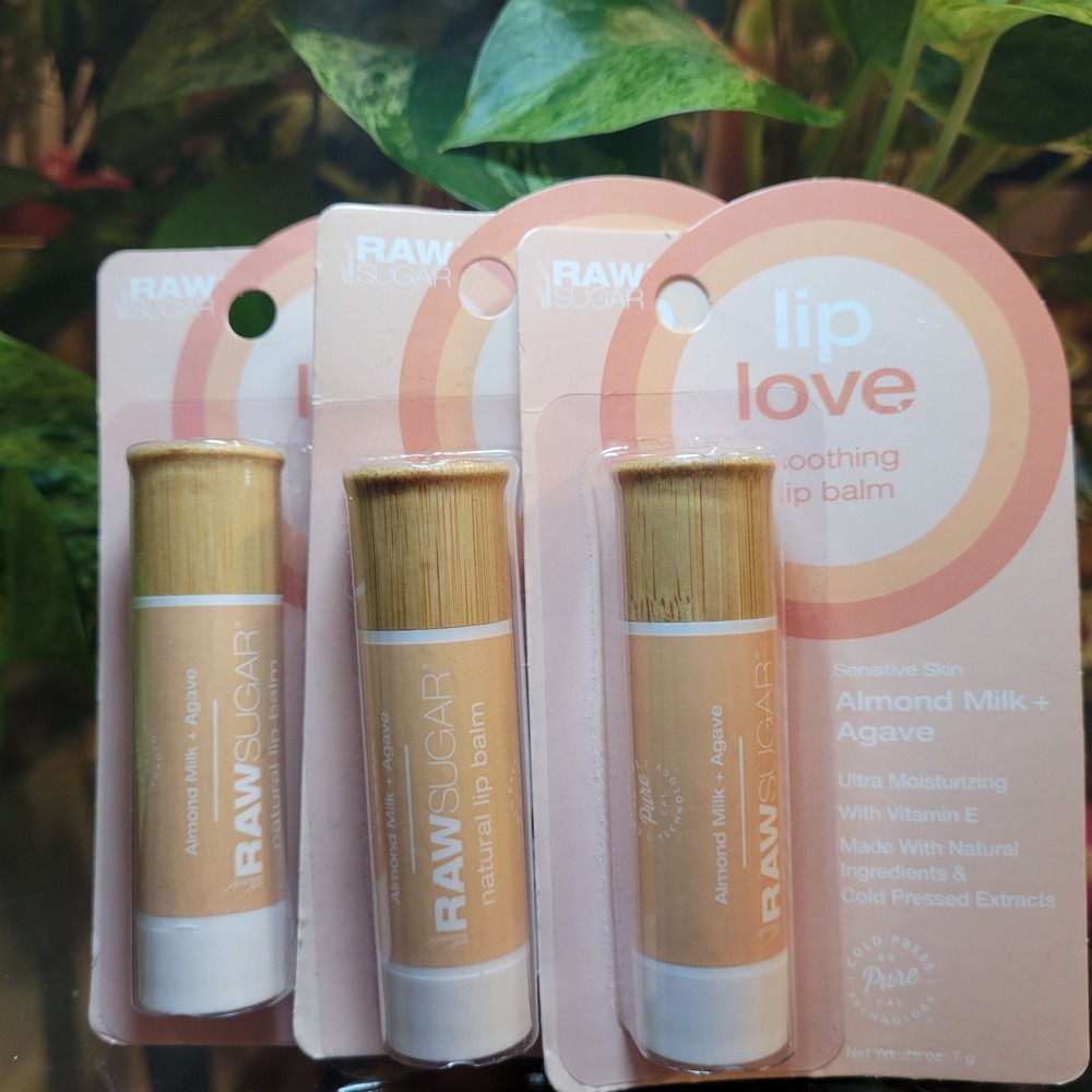 Raw Sugar Lip Love Almond Milk & Agave Sensitive Skin Soothing Balm 3 Pack Set
