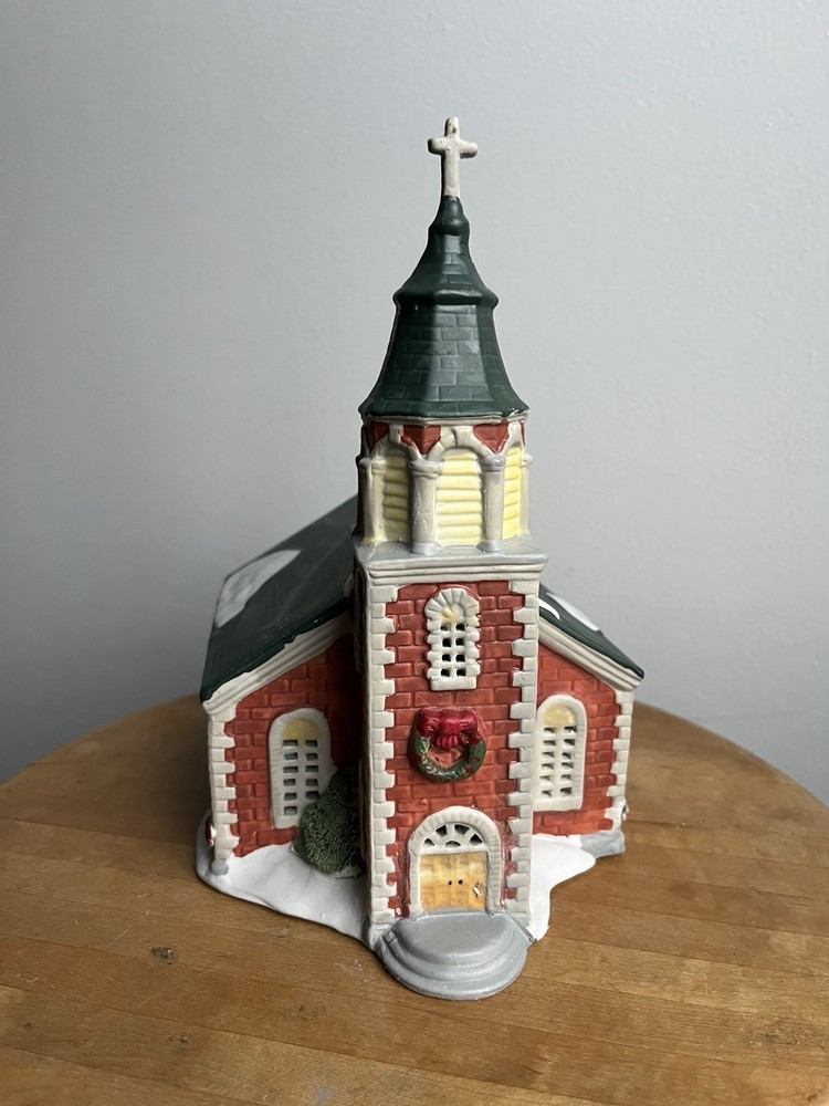 Vintage 1991 Dickensvale Porcelain Lighted Church House with Cross Collectible
