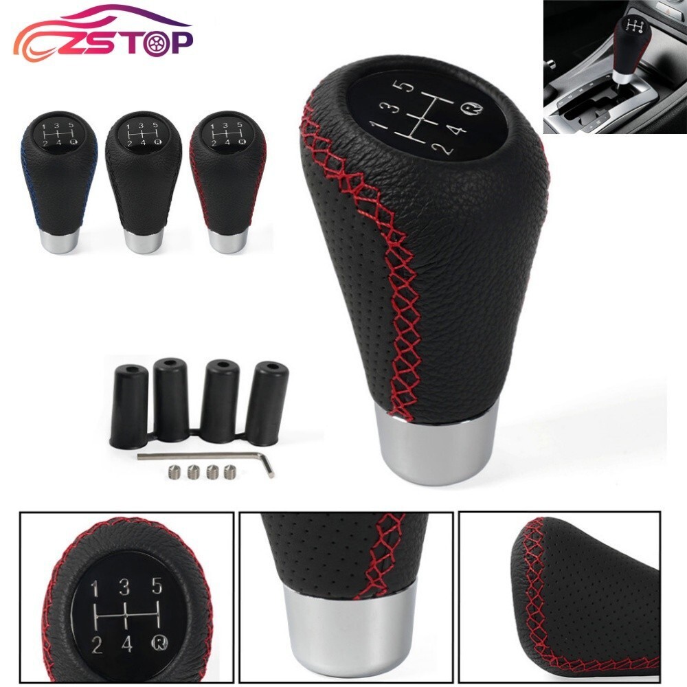 5 Speed Universal Black Leather Manual Car Gear Stick Shifter Shift Knob Lever