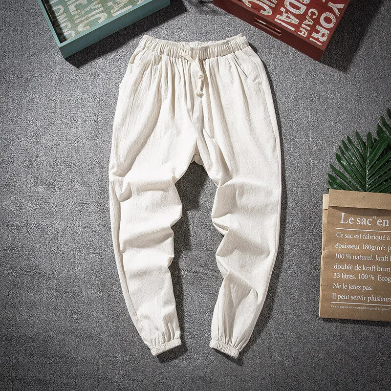Nuevos Pantalones de Correr para Hombre Ropa de Calle Sueltos Informales Algodón Lino Pantalón Hombre 2025...