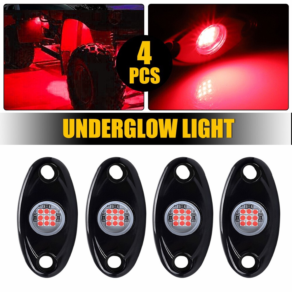 4x LED Rock Lights Underbody Trail Rig Glow Lamp Offroad SUV Pickup Truck Red