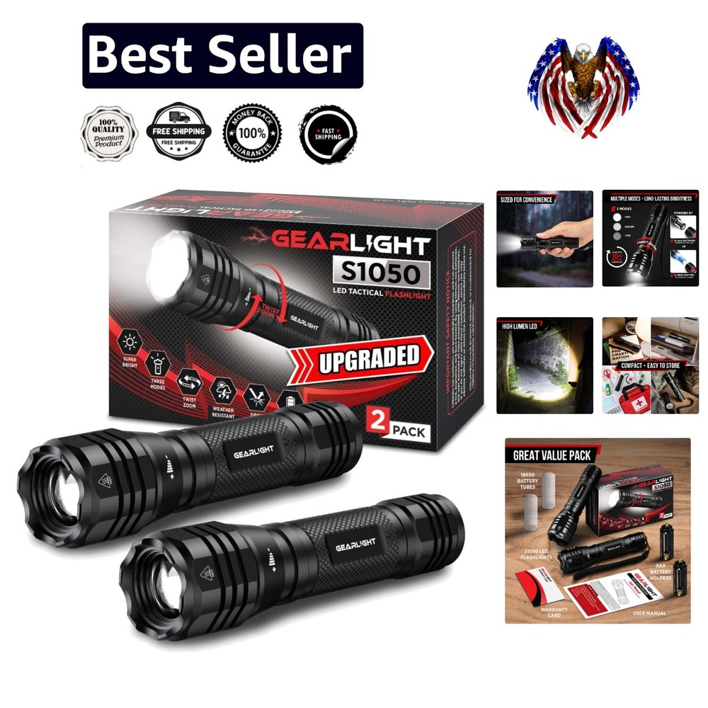 Lightweight 500-Lumen Zoomable Flashlight for Hiking and Dog Walking