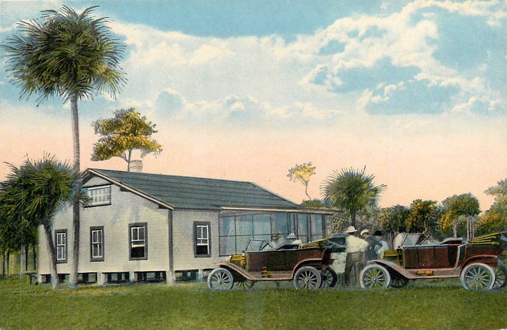 c1910 Indian River Florida Huston Citrus Fruit CO autos people Postcard 25-1325