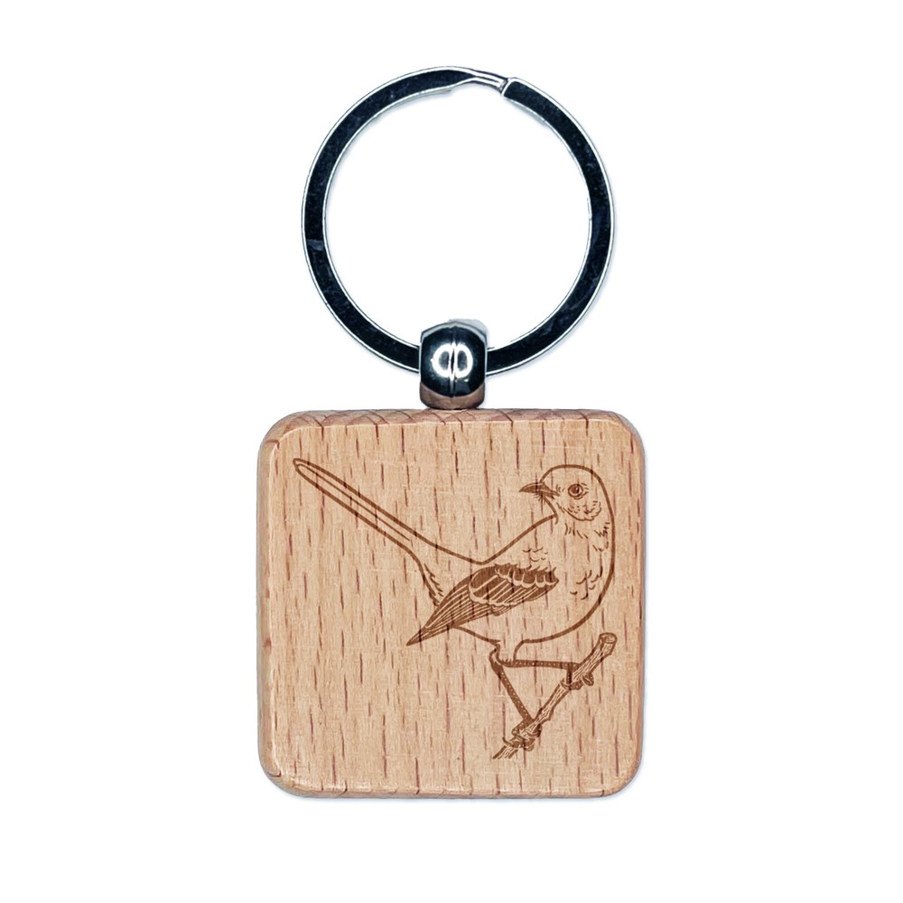 Mockingbird Alert Engraved Wooden Square Keychain Charm Tag  