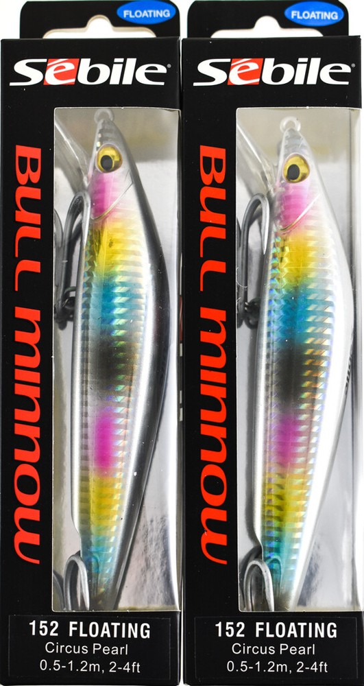(LOT OF 2) SEBILE BULL MINNOW BMI-152-FL-CIP 2OZ 1443240 CIRCUS PEARL BM7303