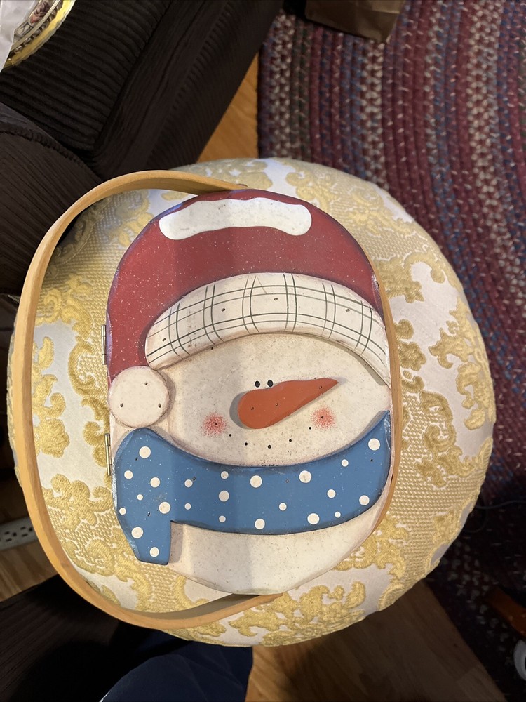 Snowman Display Basket Cottage Core Country Winter Christmas