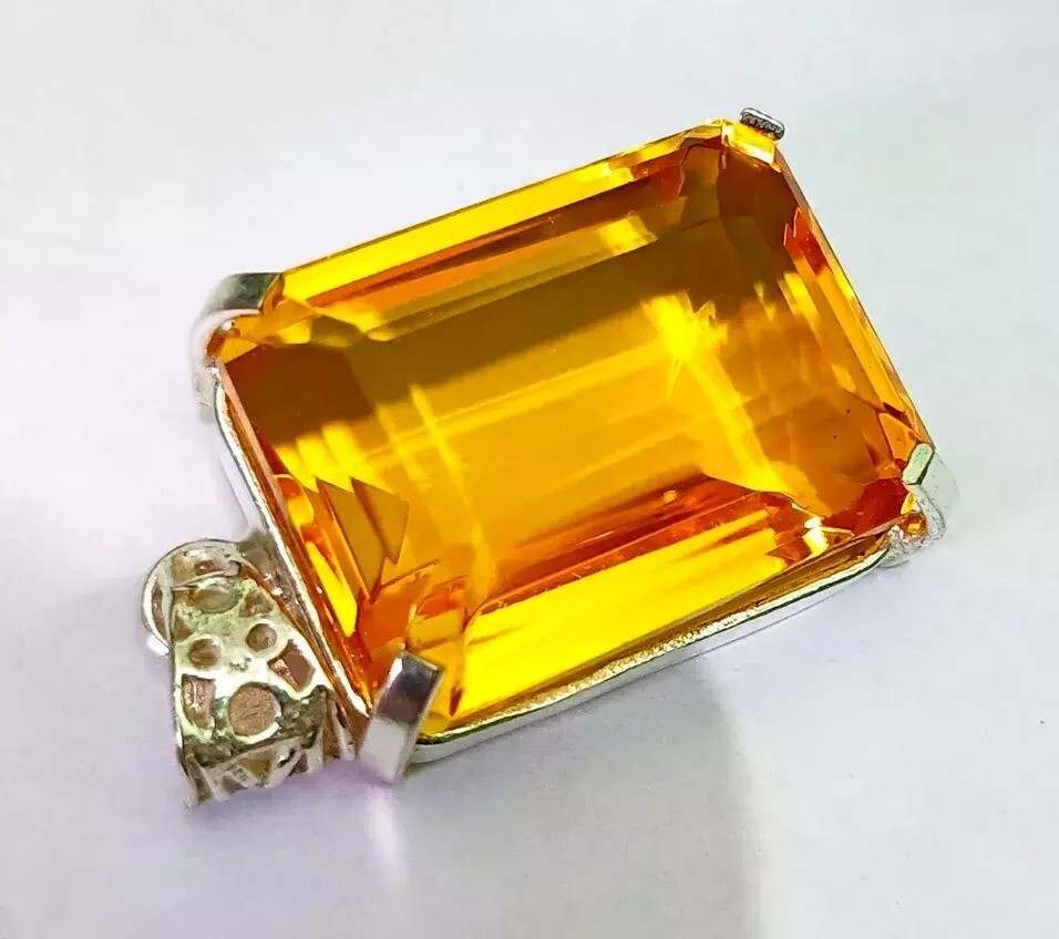 Brazilian Certified Natural Emerald 92.69 Ct Yellow Topaz Pendant Loose Gemstone