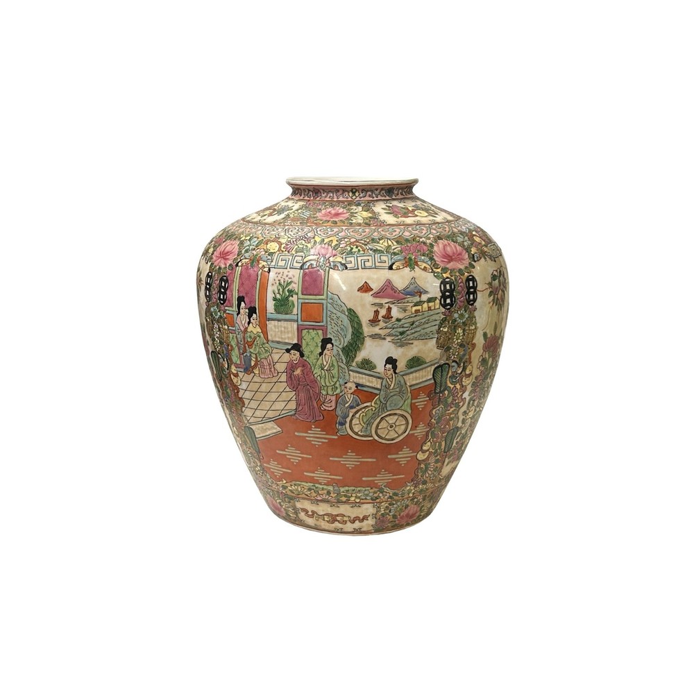 Vintage Chinese Famille Rose People Scenery Oval Round Porcelain Vase JK194