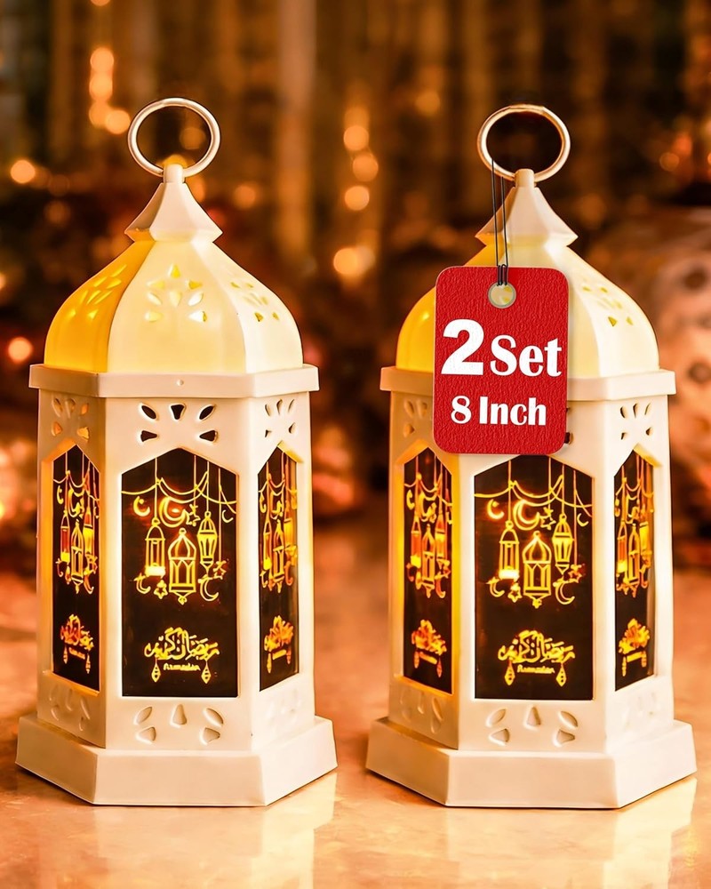 OLEEK Ramadan Lantern Lights (2PCs-8in)- Ramadan Decorations for Home 2026 - Ram