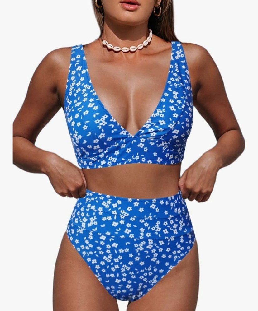 Hilinker Women's Leopard Bikini Swimsuits V Neck High Waisted 2pc Size M. NEW