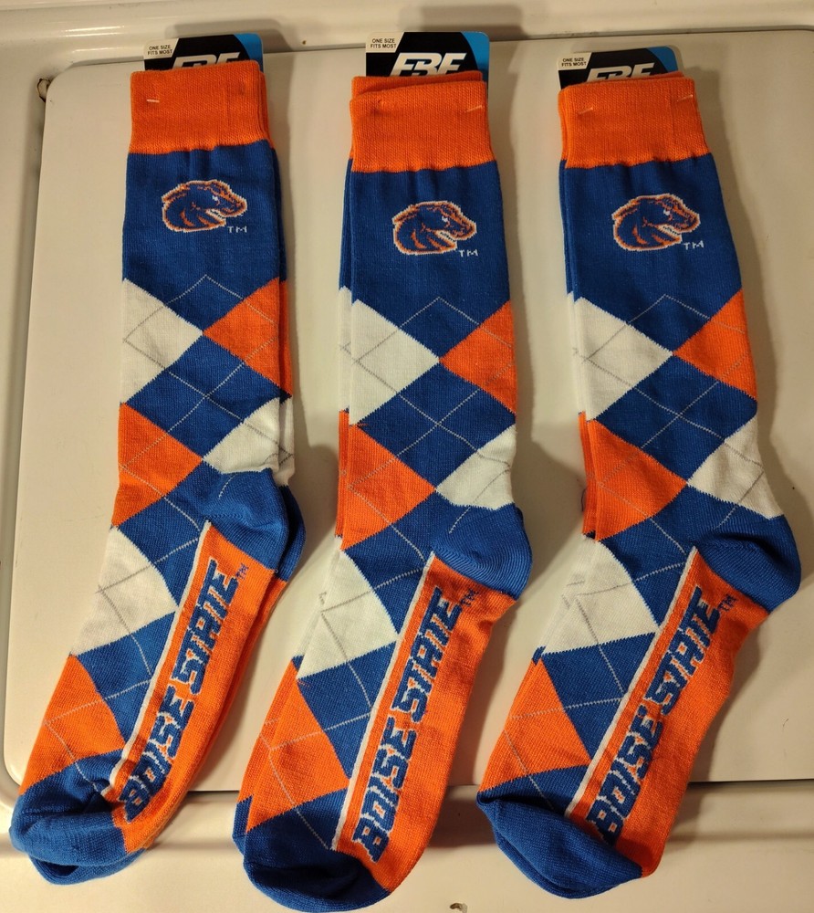 NCAA Boise State Broncos Argyle Socks One Size New With Tags (3) Pair Free Ship!
