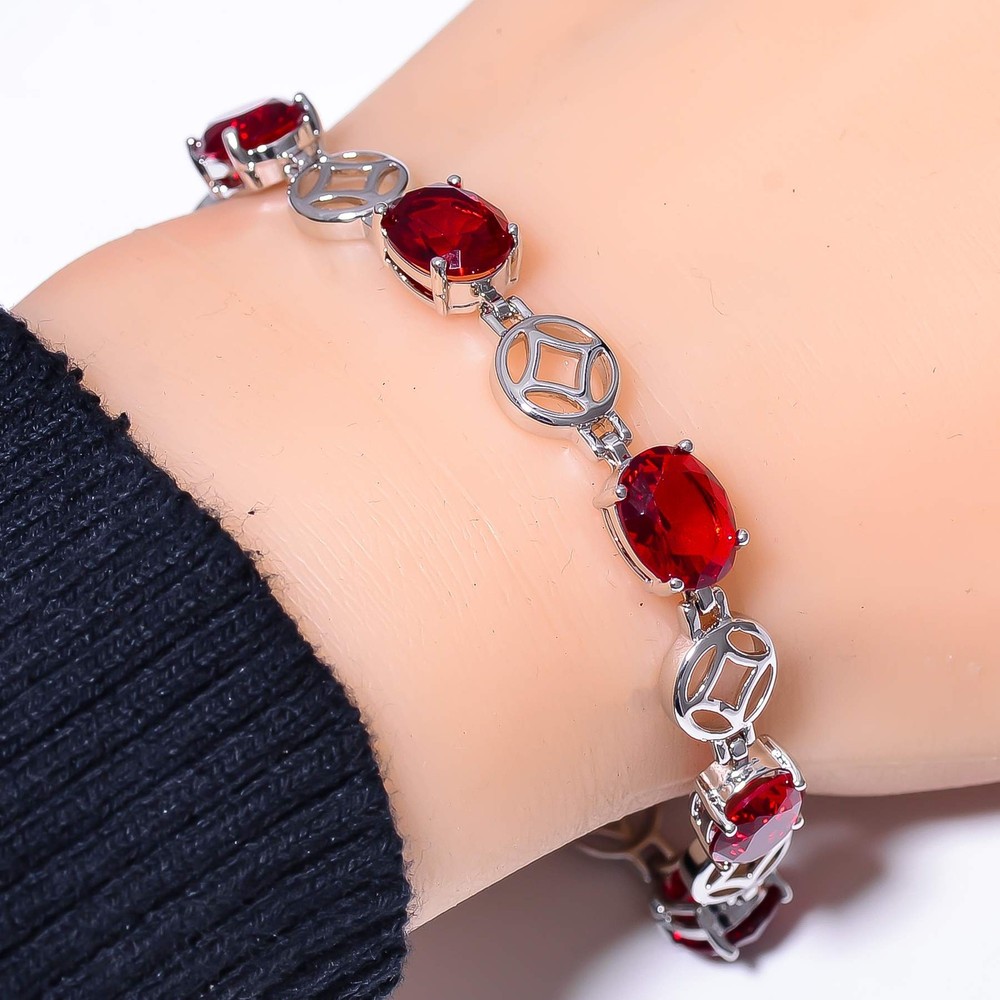 Red Garnet 925 Sterling Silver Tennis Bracelet 7.99 Inch Valentine Gift Idea