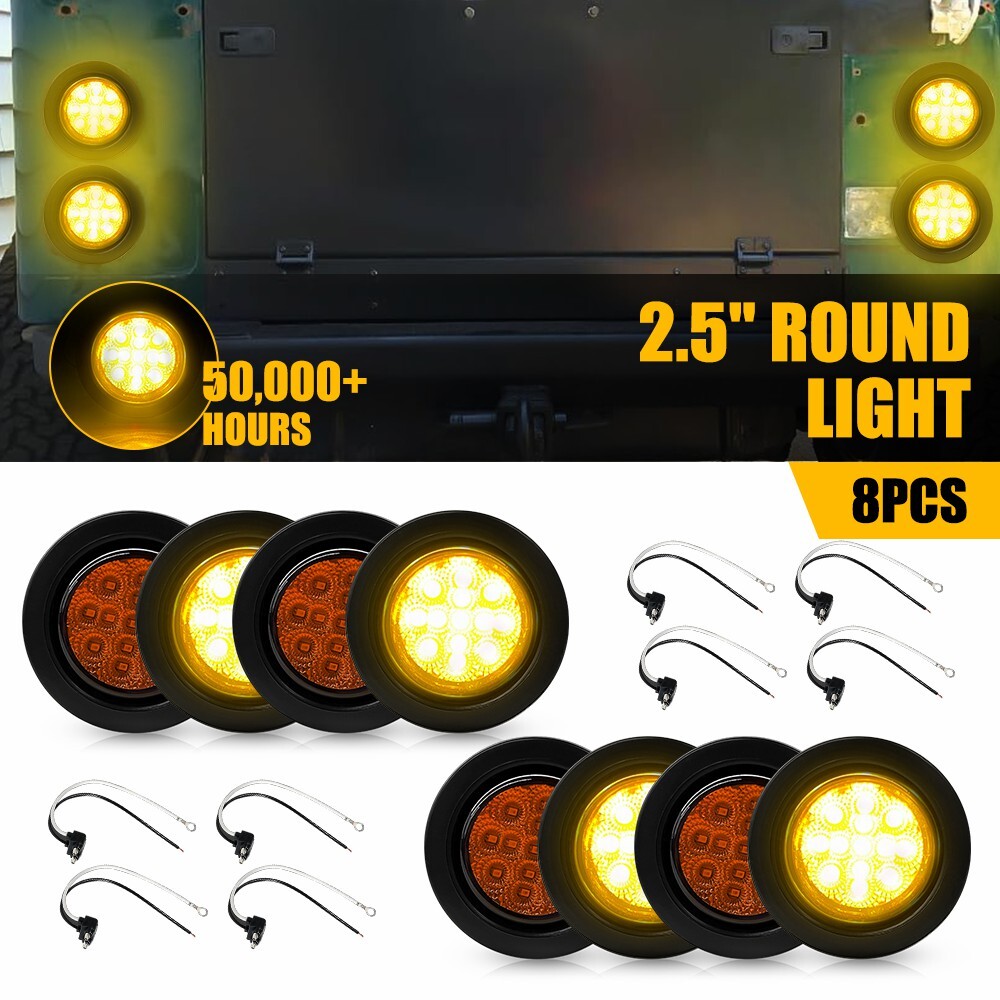 4x 2.5 Inch 13 LED Amber Clearance Truck Trailer Side Marker Lights US