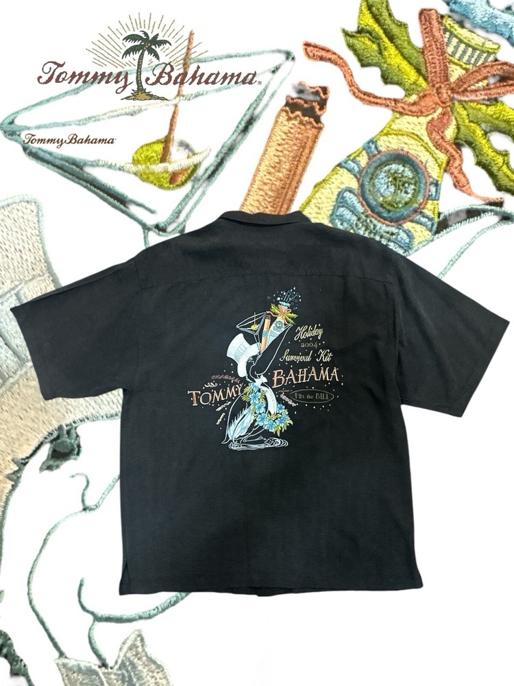 Tommy Bahama Embroidered Cigar Martini Silk Sleeve Shirt Size Large