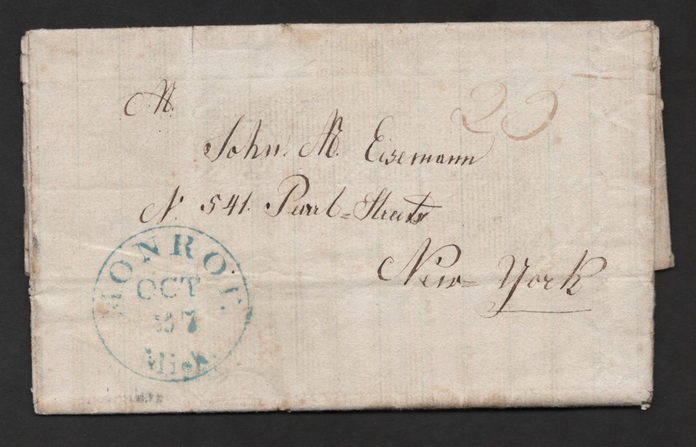 MONROE MI 1840s FOLDED COVER WITH ROYAL WÜRTTEMBERG COURT COMMISSION SEAL